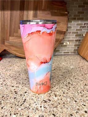 Swig Marble Water Tumbler in Pink Blue Coral 32oz
